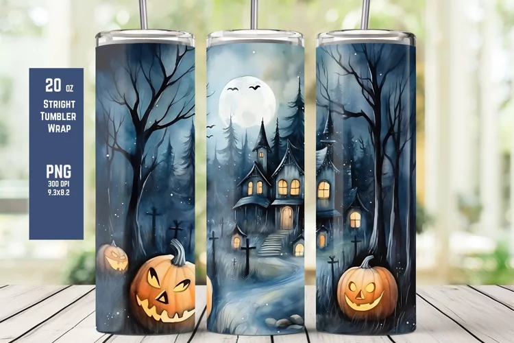 Watercolor Halloween Tumbler Wrap for Sublimation T3