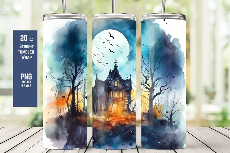 Watercolor Halloween Tumbler Wrap for Sublimation T4