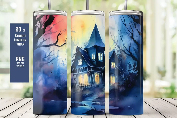 Watercolor Halloween Tumbler Wrap for Sublimation T5
