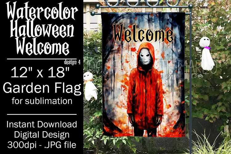 Halloween Garden Flag, Watercolor Halloween Welcome Flag