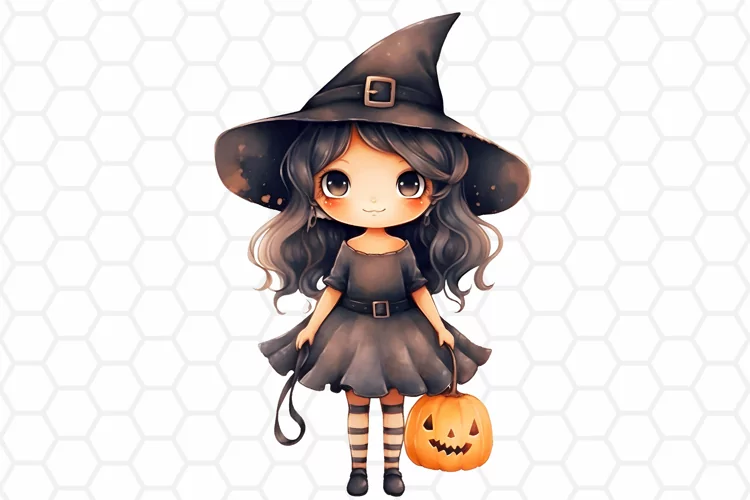 Watercolor Halloween Witch Clipart, Sublimation PNG