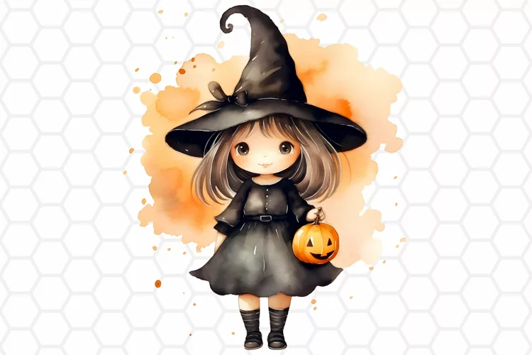 Watercolor Halloween Witch Clipart, Sublimation PNG