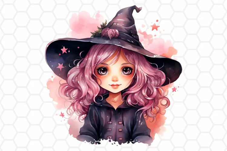 Watercolor Halloween Witch Clipart, Sublimation PNG