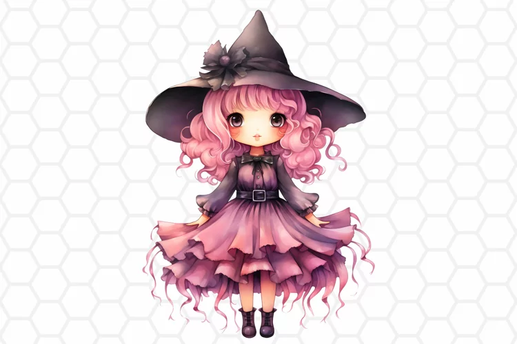 Watercolor Halloween Witch Clipart, Sublimation PNG