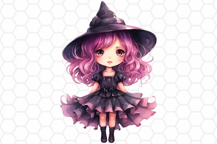 Watercolor Halloween Witch Clipart, Sublimation PNG
