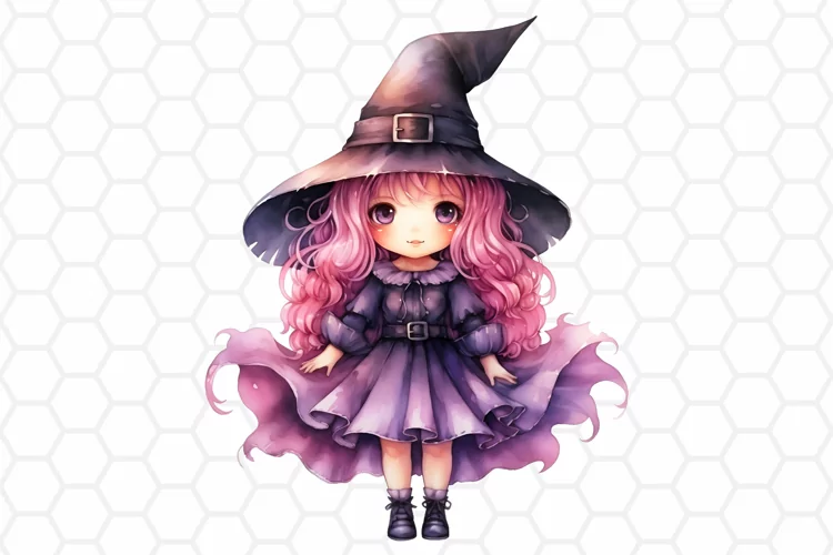 Watercolor Halloween Witch Clipart, Sublimation PNG