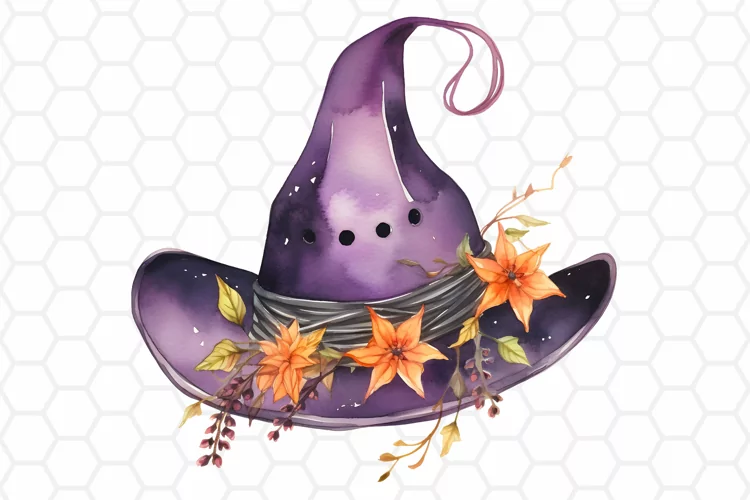 Watercolor Halloween Witch Hat Clipart, Sublimation PNG