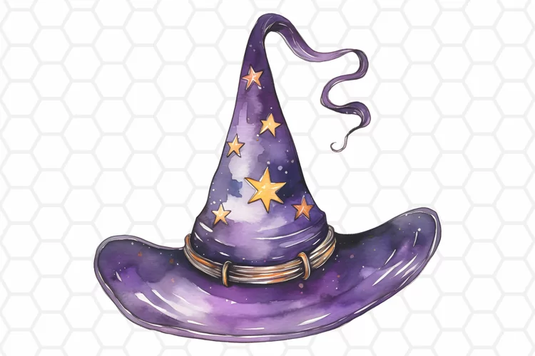 Watercolor Halloween Witch Hat Clipart, Sublimation PNG