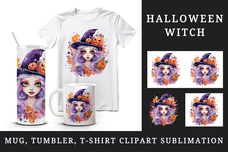 Halloween witch tumbler mug wrap, clipart sublimation design