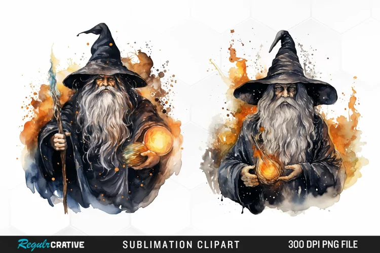 Watercolor Halloween Wizards Exquisite Clipart