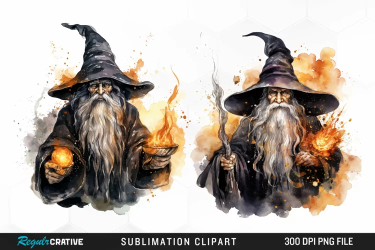 Watercolor Halloween Wizards Exquisite Clipart