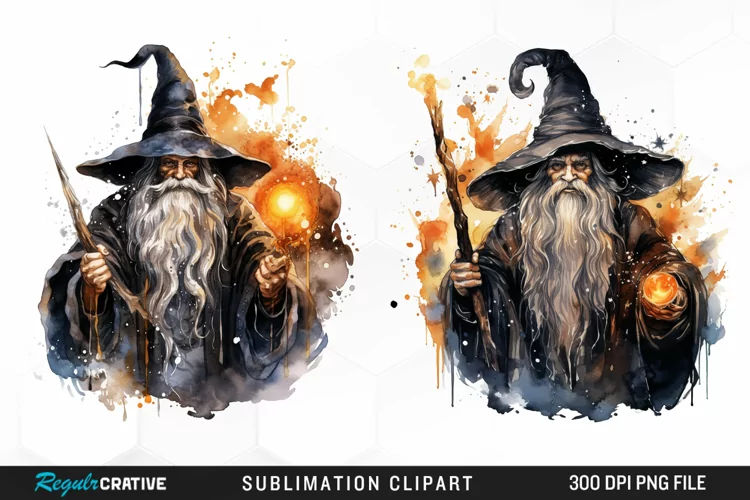 Watercolor Halloween Wizards Exquisite Clipart