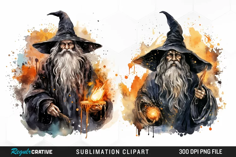 Watercolor Halloween Wizards Exquisite Clipart