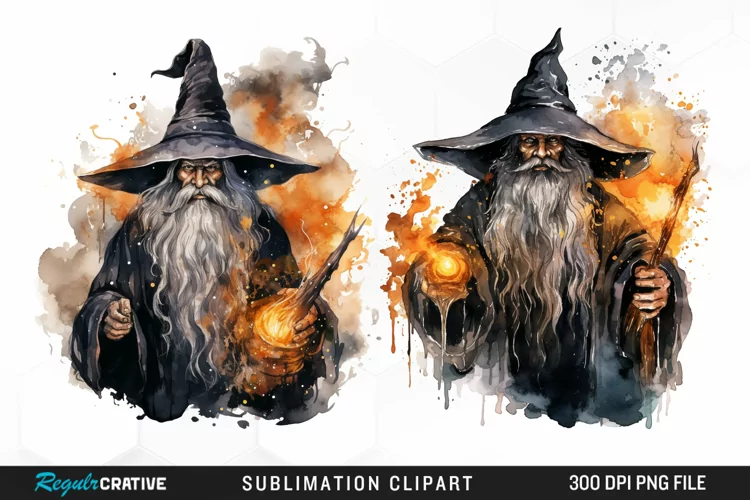 Watercolor Halloween Wizards Exquisite Clipart