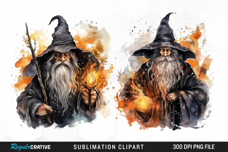 Watercolor Halloween Wizards Exquisite Clipart