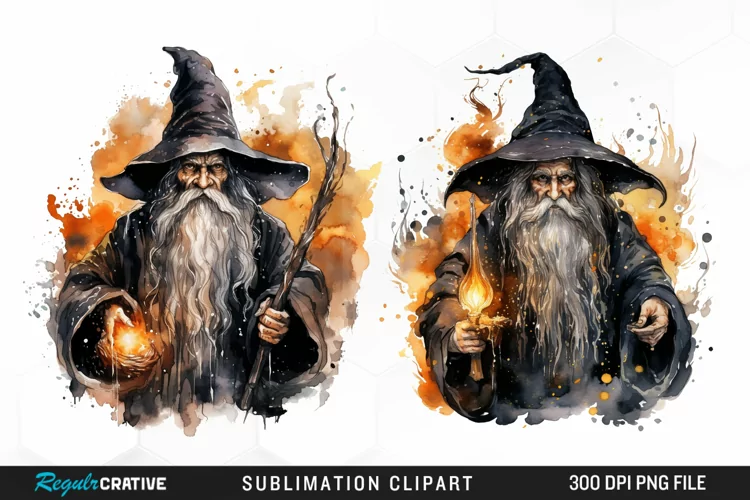 Watercolor Halloween Wizards Exquisite Clipart