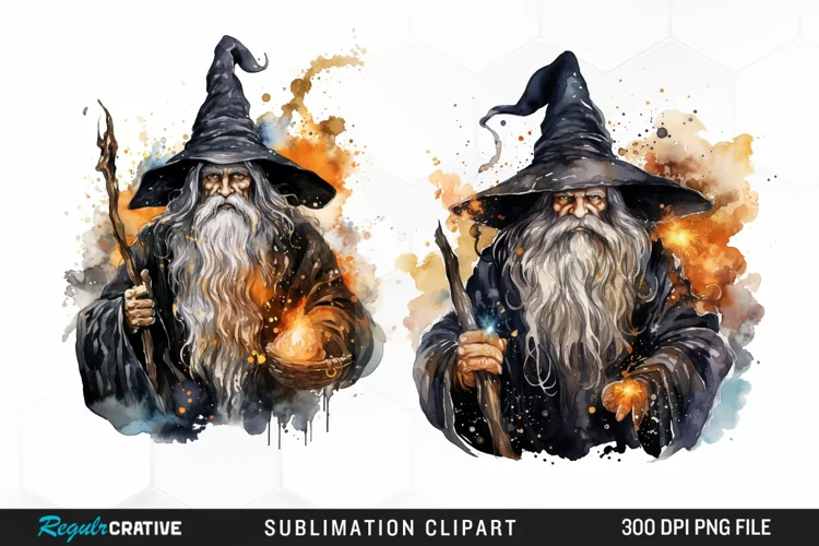 Watercolor Halloween Wizards Exquisite Clipart