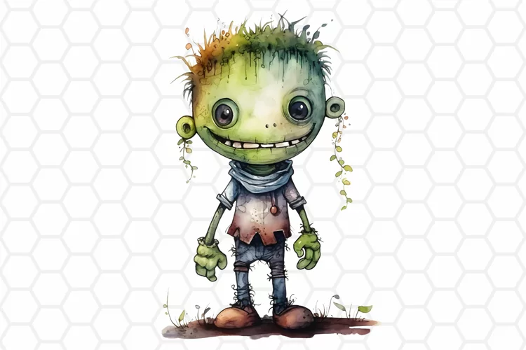 Watercolor Halloween Zombie Sublimation Clipart PNG