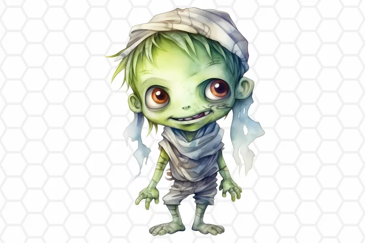 Watercolor Halloween Zombie Sublimation Clipart PNG