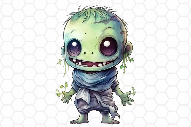 Watercolor Halloween Zombie Sublimation Clipart PNG