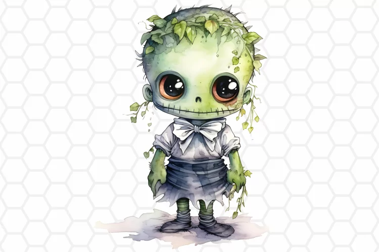 Watercolor Halloween Zombie Sublimation Clipart PNG