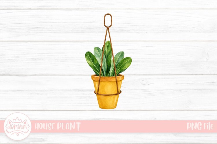 Watercolor Hanging Plant in Golden Pot example image 1