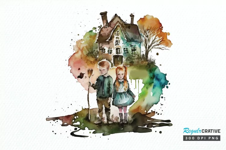 Watercolor Hansel and Gretel PNG Clipart