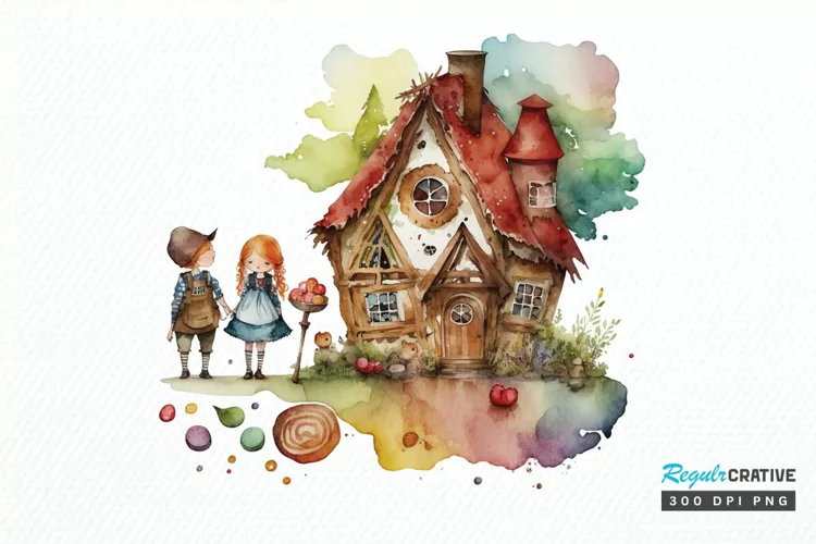 Watercolor Hansel and Gretel PNG Clipart