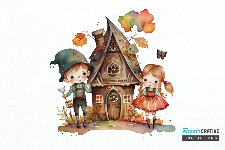 Watercolor Hansel and Gretel PNG Clipart