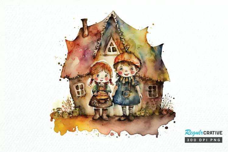 Watercolor Hansel and Gretel PNG Clipart