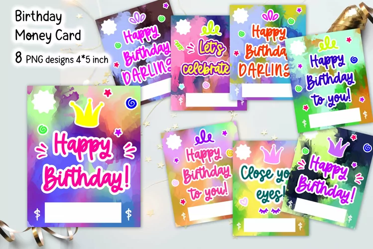 Printable Gift Card. Happy Birthday Money Card PNG.