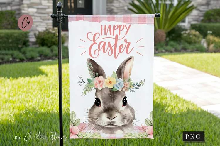 Happy Easter Bunny Garden Flag Sublimation Design
