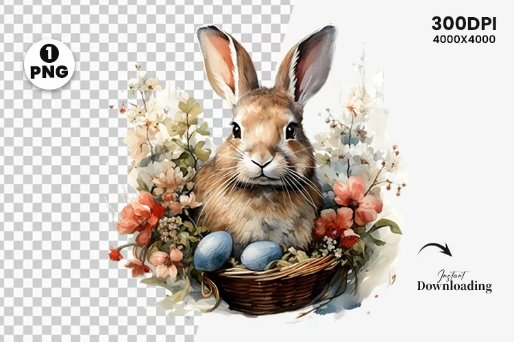 Watercolor Easter Day Sublimation Clipart | Easter Bunny PNG