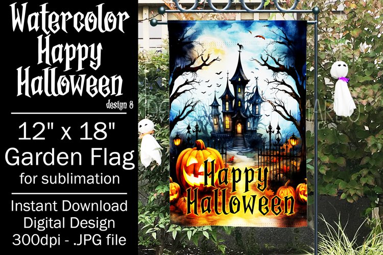 Halloween Garden Flag, Watercolor Happy Halloween Flag