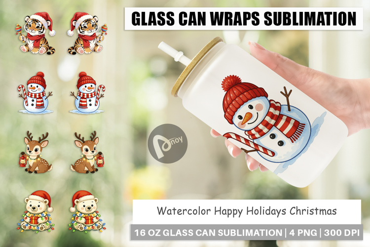 Happy Holidays Glass Can