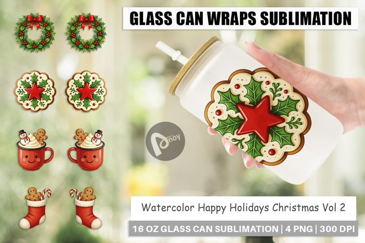 Happy Holidays Glass Can