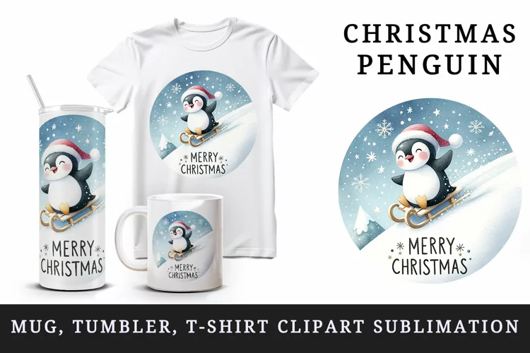 Christmas penguin tumbler, mug wrap, clipart sublimation png