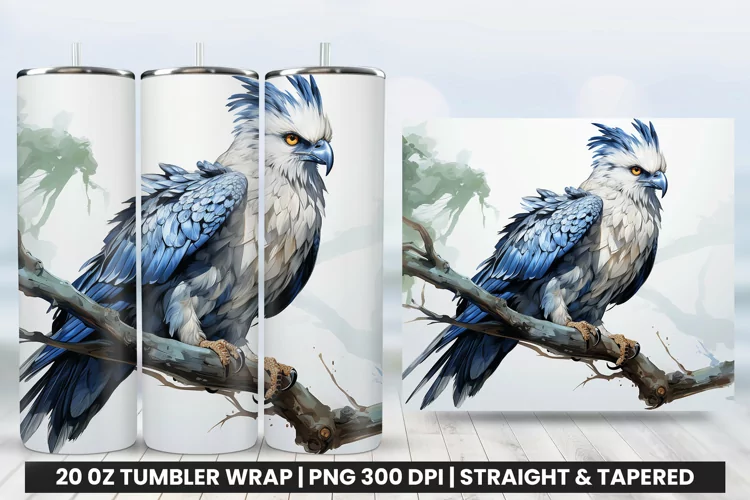 Watercolor Harpy Eagle Tumbler Wrap PNG, Tumbler Wrap Design