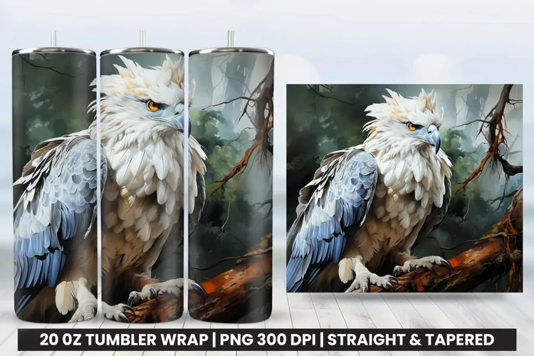Watercolor Harpy Eagle Tumbler Wrap PNG, Tumbler Wrap Design