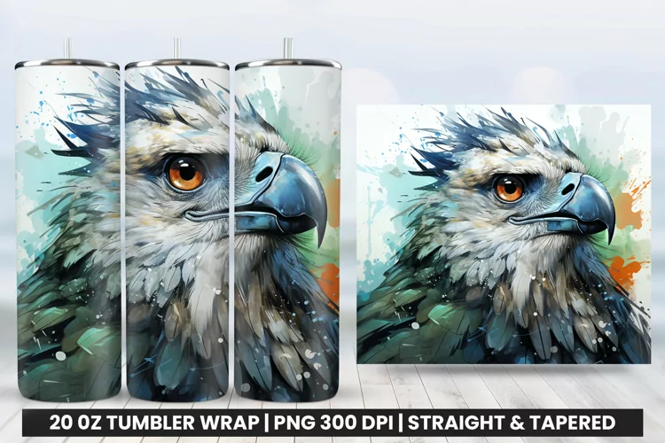 Watercolor Harpy Eagle Tumbler Wrap PNG, Tumbler Wrap Design