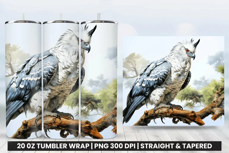 Watercolor Harpy Eagle Tumbler Wrap PNG, Tumbler Wrap Design