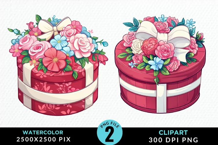 Watercolor Hatbox Flower Graphics Clipart