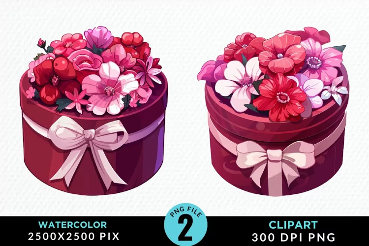 Watercolor Hatbox Flower Design Clipart