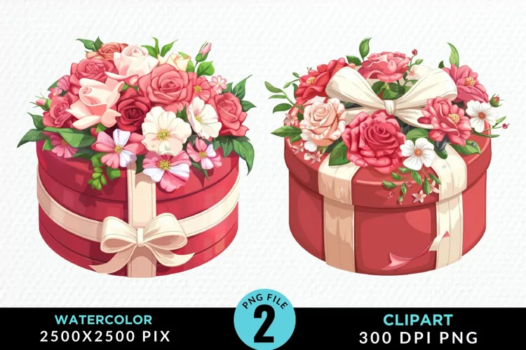 Watercolor Hatbox Flower Graphics Clipart