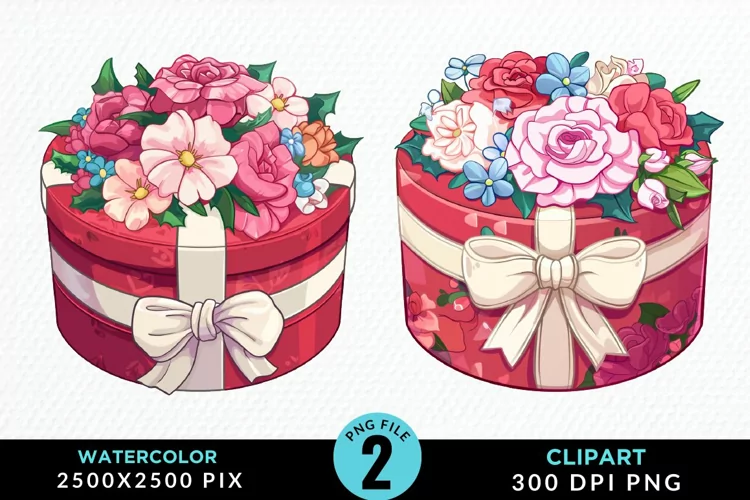 Watercolor Hatbox Flower Design Clipart