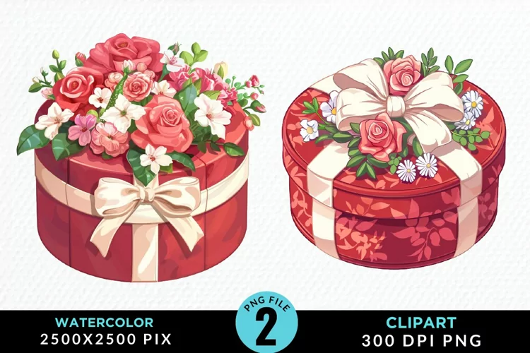 Watercolor Hatbox Flower Graphics Clipart
