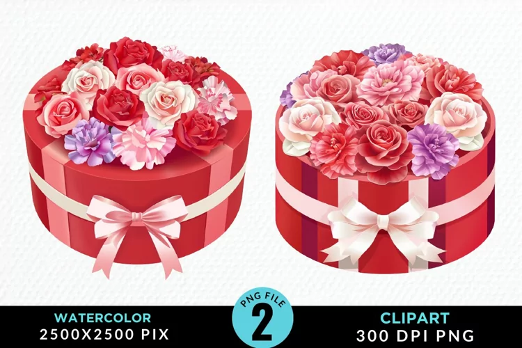 Watercolor Hatbox Flower Graphics Clipart