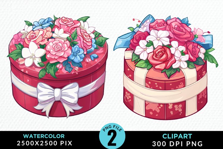 Watercolor Hatbox Flower Design Clipart