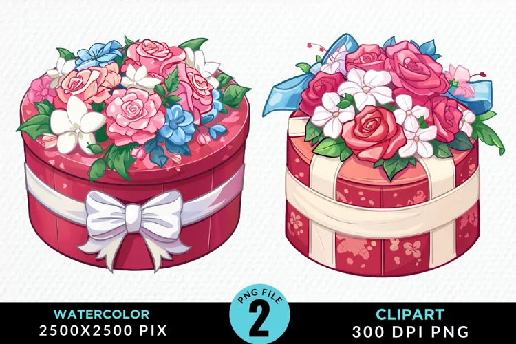 Watercolor Hatbox Flower Design Clipart