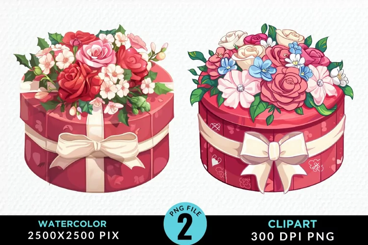 Watercolor Hatbox Flower Graphics Clipart